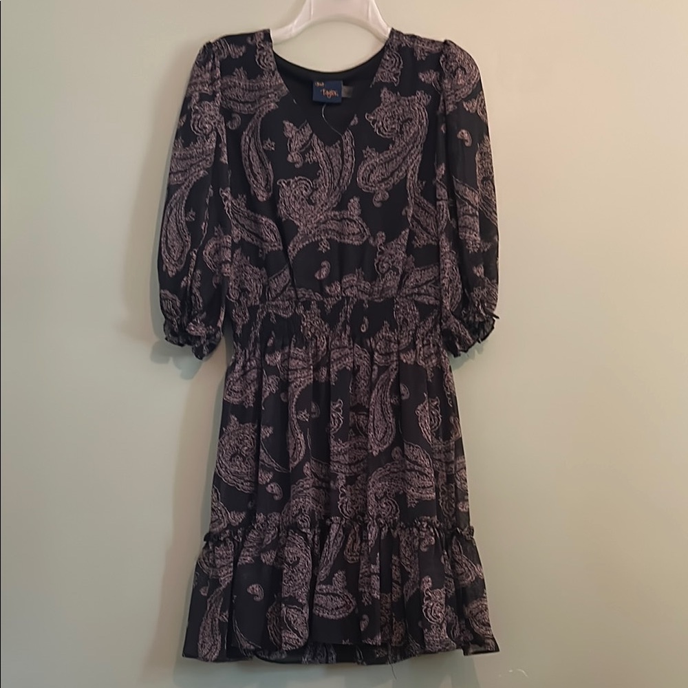 NWOT Just…Taylor Black & Mauve V-Neck Ruffled Tiered Sundress Size 6